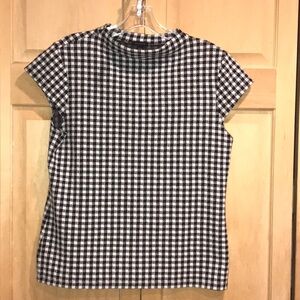 Ann Taylor Black and White Checkered Short Sleeve Tee